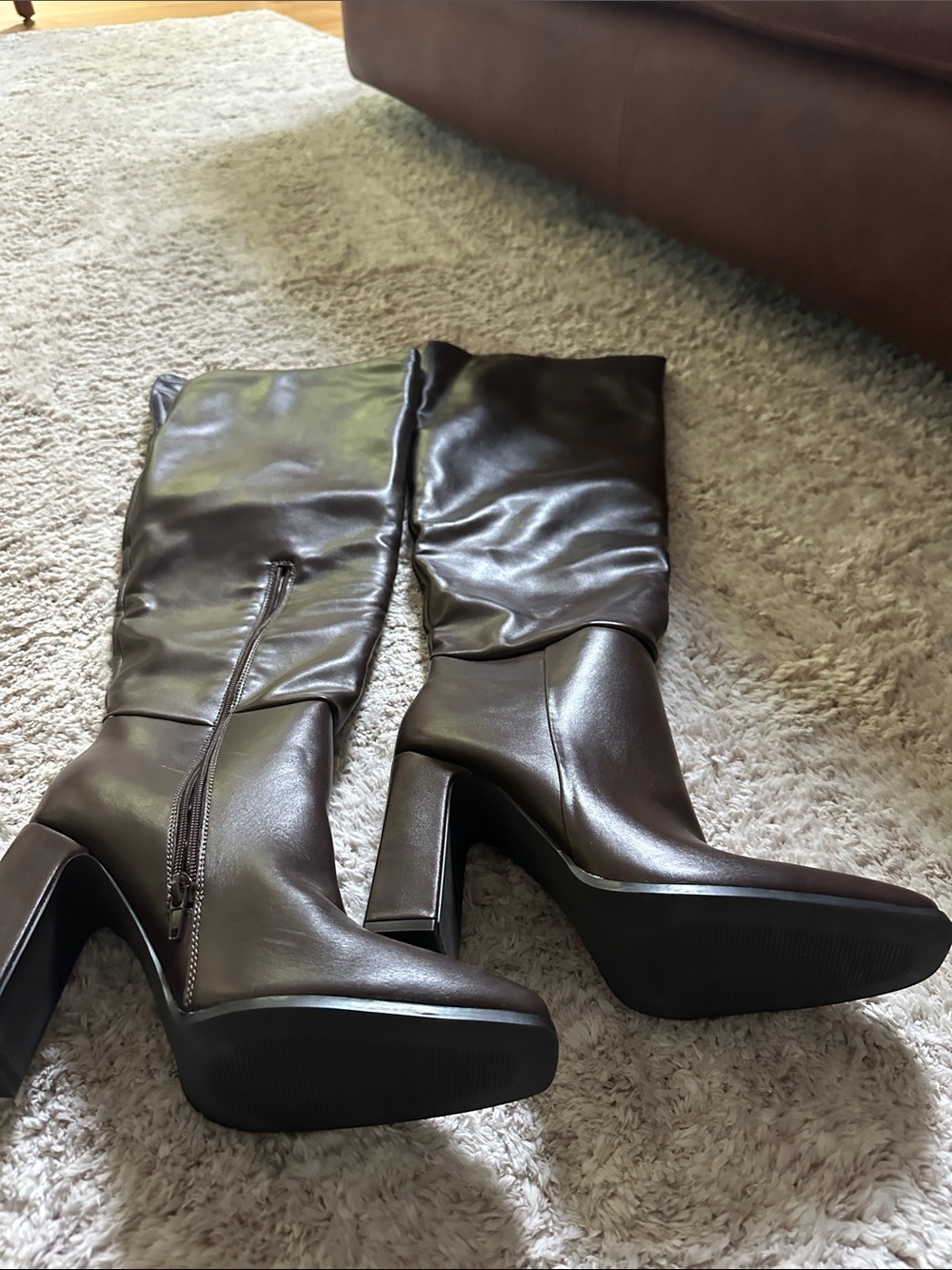 Monrow Dark Brown Over-the-Knee Block Heel Boots